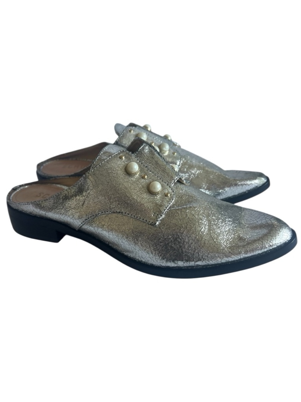 Schutz JAINE Pearl Embellished Slip-On Pearl Trim Mule  Slide Clog